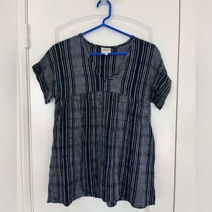 Juniors Blue and White Striped Babydoll Smocked Shirt